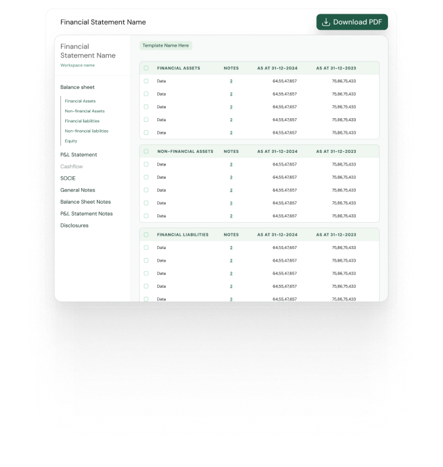 Financial reporting and analysis screenshot