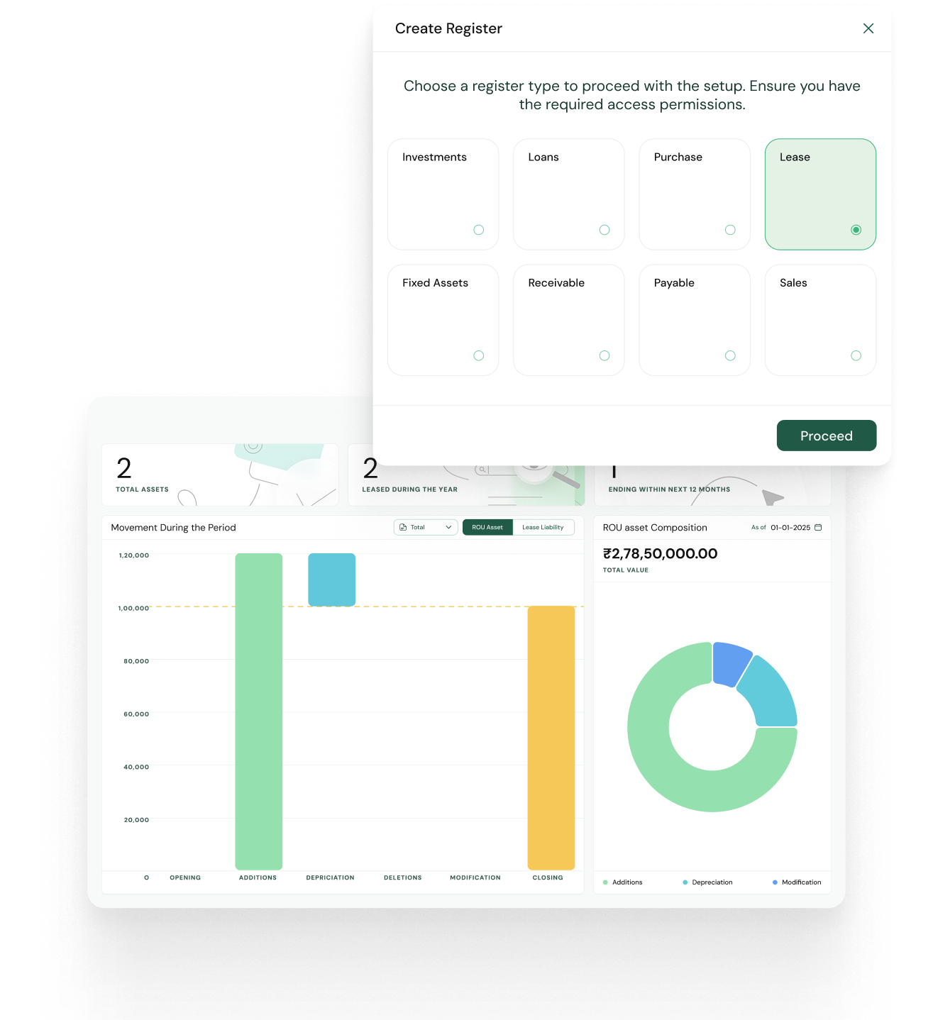 Registers management and asset tracking interface